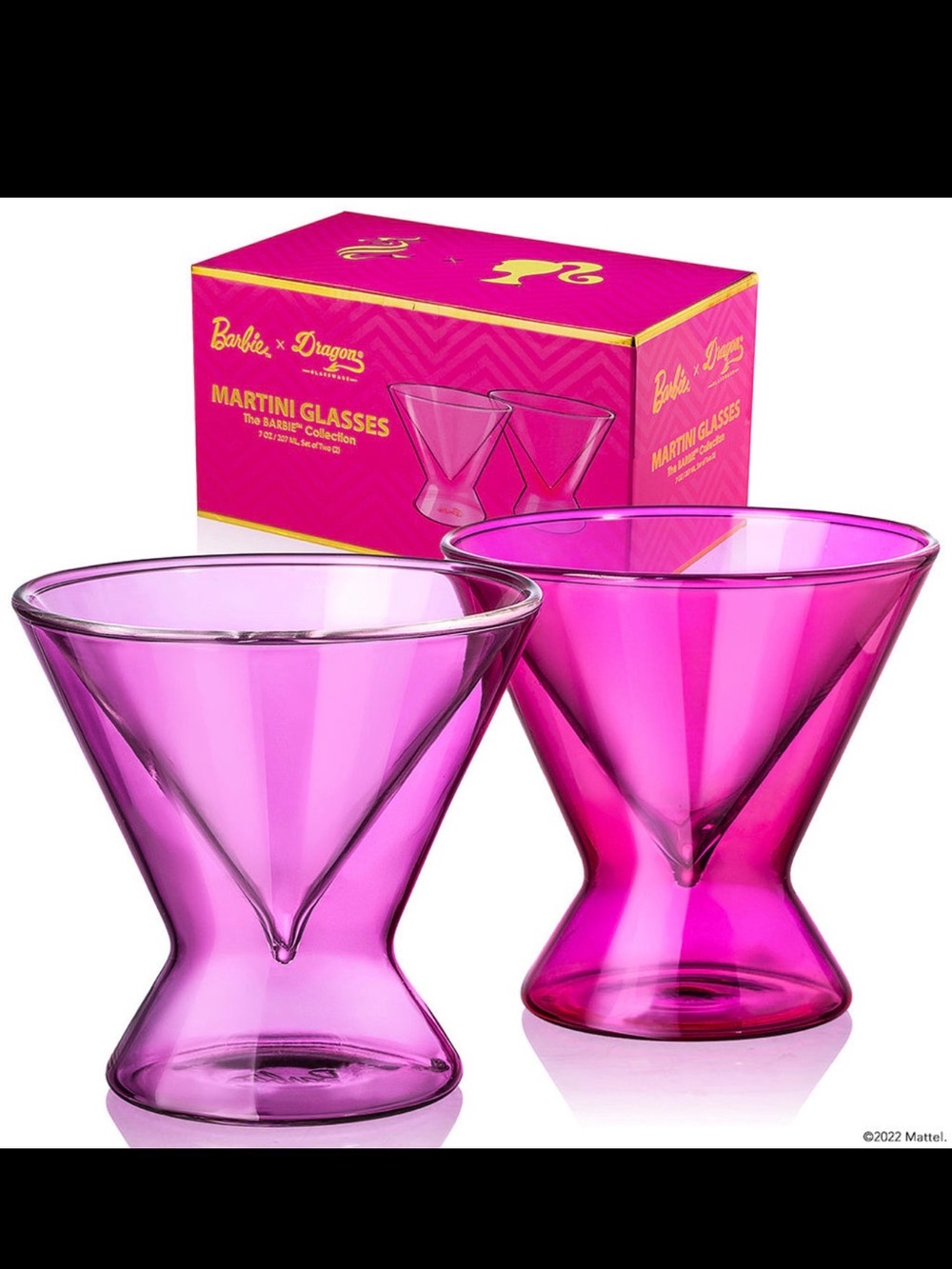 Barbie x Dragon Glassware Stemless Martini Glasses Set of 2 New in Box